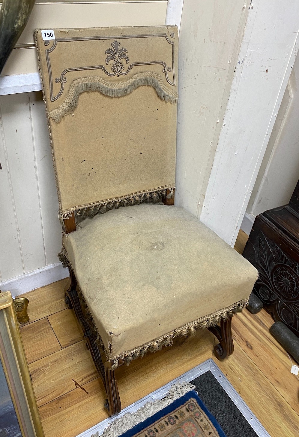 A pair Louis XVI style upholstered mahogany side chairs